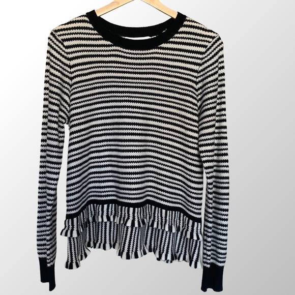 Philosophy Sweaters - Philosophy by Republic Sz Med Women Ruffled Hem Sweater Black White Stripe Soft